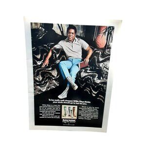 1973 Willie Mays Interwoven Esquire Socks Ad Baseball Vintage Print